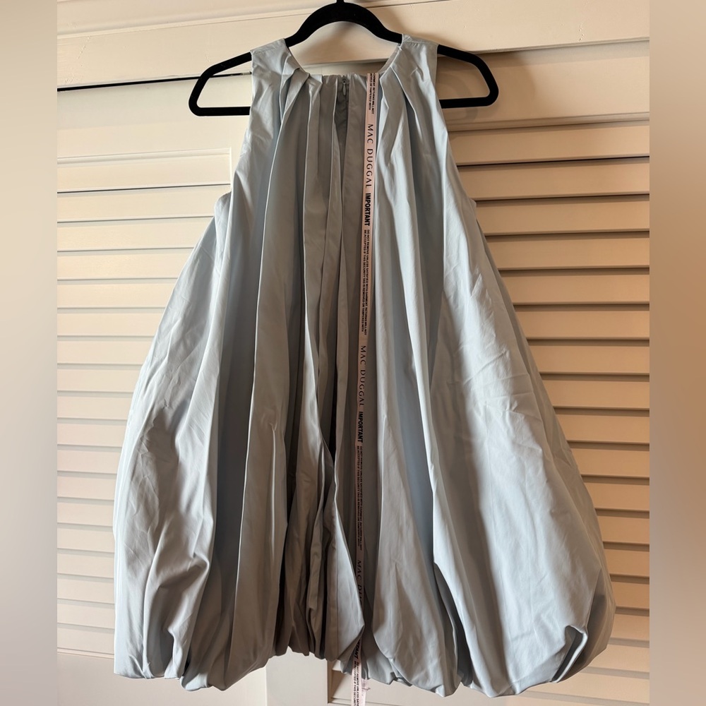 Mac Duggal Light Blue Sleeveless Taffeta Bubble Mini Dress - Picture 8 of 12